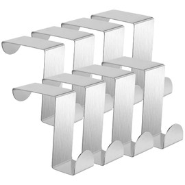 flintronic Over Door Hooks, 8PCS Heavy-Duty Over Door Hanger, Stainless Steel Coat Hooks Wall Mounted for Doors, Bedroom, Bathroom, Wardrobe, Reversible Organizer Rack for Coat, Towel, Bag, Robe