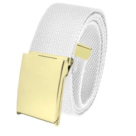 Build A Belt Gold Flip Top Style 1.5" Wide Buckle with Canvas Web Belt (Mens Small White)