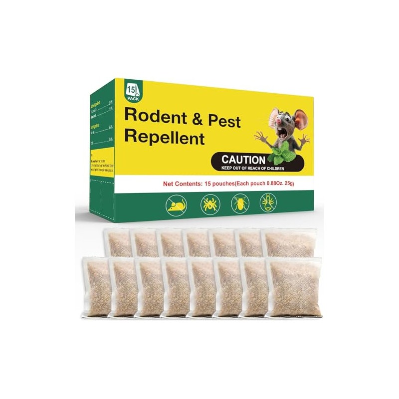 45PCS Mouse Repellent Pouches, Non-Toxic Peppermint Scent, Safe for Children