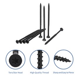 Goobetter Deck Screws 3 Inch, Wood Screws #10 x 3, 300PCS Exterior Wood Screws, Torx Star Flat Head Screws, Fence Construction Screws, Rust Resistant Epoxy Coated, T25 Bits Included, Black