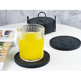 Absorbent Coasters for Drinks with Holder - 6packs, Silicone Coaster with Soft Felt Insert (4.3 inch Coasters with 4.5 inch Holder, Black and White)