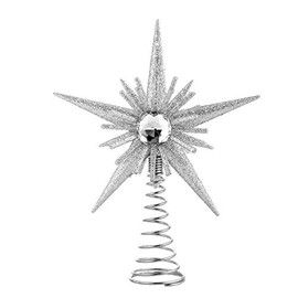 Gisela Graham Silver Glitter & Jewel Tree Top Star-15cm, Multi, one Size