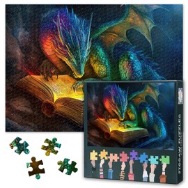 1000 Teile Puzzle Erwachsene Drachen & Buch Thema, schwierige herausfordernde Puzzles für Erwachsene Tiere Kunst, Familie Lernspiel & einzigartige Wohnzimmer Dekoration (70 x 50 cm)