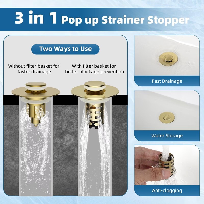 iFealClear 2 Pack Upgraded 4-in-1 Bathroom Sink Drain Strainer, Universal