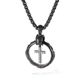 WULZST Mens Womens Black Cross Pendant Necklaces Stainless Steel Eternal Ring Cubic Zirconia Pendant Necklaces Eternal Love Symbol Christian Gift