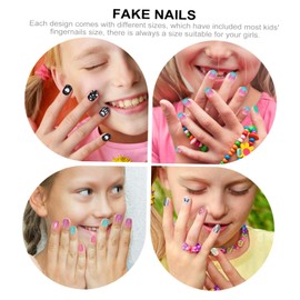 Minkissy 120pcs Kids False Fingernails Short Full Cover Fake Nails for Girls Diy Abs Material Easy to Wear Remove