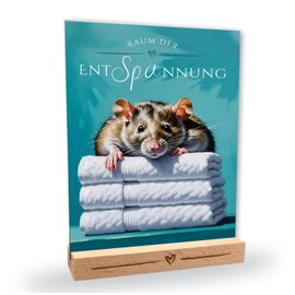 Rat Sign Wellness Towel Relaxation Decorative Bathroom Wooden Stand Colour Rat