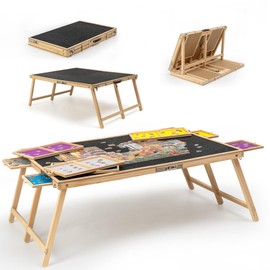Tektalk 2000 Piece Foldable Puzzle Board with Cover, Wooden Jigsaw Puzzle Table with 8 Drawers, Portable Puzzle Easel with Folding Legs, Portable Puzzle Tables for Adults and Teens - Black