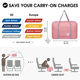 Wandf lightweight, foldable travel luggage, hand luggage, duffel bags, overnight bags, sports bag for travel, sports, gym, holiday weekender. Pink