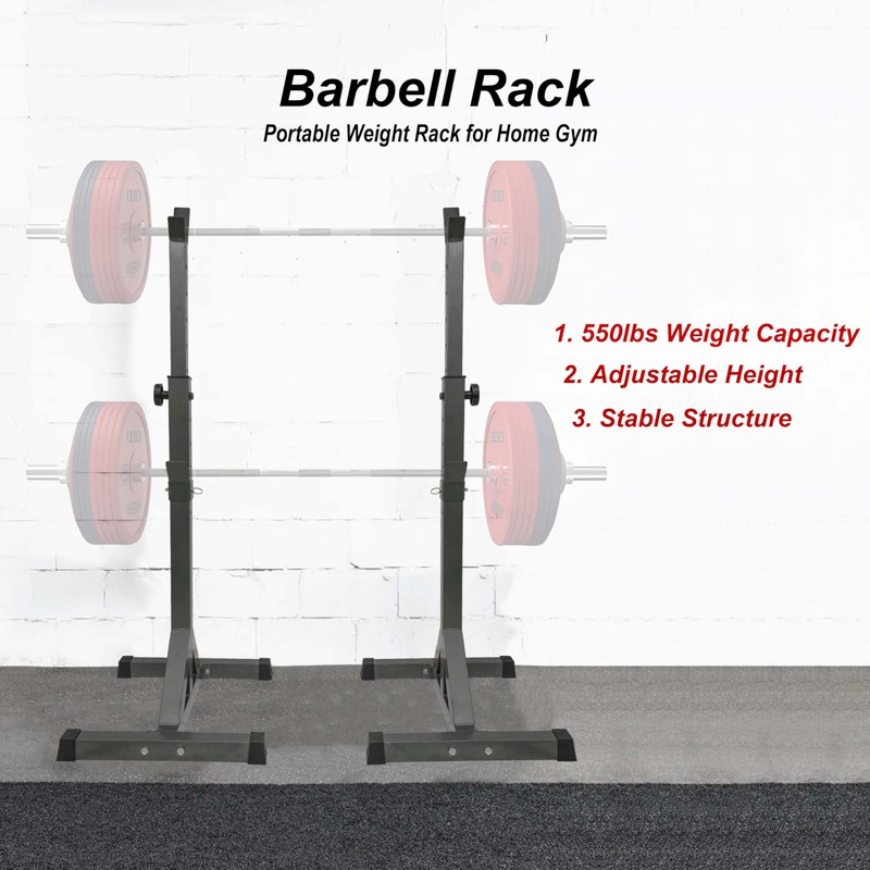 Adjustable Squat Rack Standard 550LBS Capacity 40-66 Inch Solid Steel