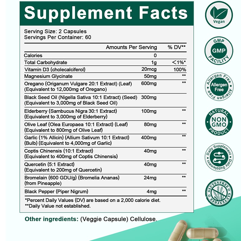GreenPeople Oil of Oregano Capsules Immune Support Carvacrol & Thymoquinone