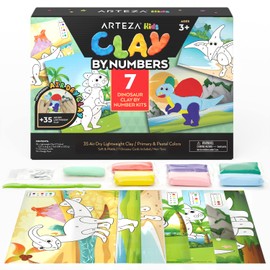 Arteza Kids Air Dry Clay, 35 Bars, Dinosaur Modeling Clay by Numbers Kit, Craft Supplies for Learning Centers and Educational Playtime