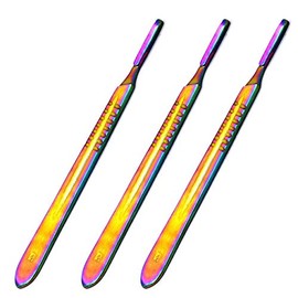 OdontoMed2011 Lot of 3 Pieces Multi Titanium Rainbow Color Stainless Steel Scalpel Handle # 4 for #20#21#22#23#24 Blades Set