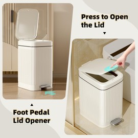 Bathroom Trash Can with Lid White, Small Trash Can Bedroom, Plastic Room Trash Can, Waste Basket for Bathroom, Space-Saving Design, White Trash Can for Bedroom Garbage Can,1.85 Gal Trash Can Bathroom