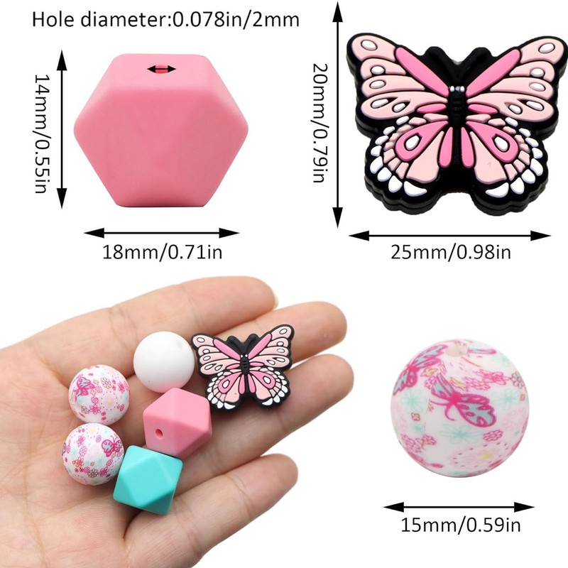 20Pcs Round Beads 5Pcs Butterfly Shaped Beads DIY Kit for