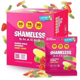 Shameless Snacks - Healthy Low Calorie Snacks, Low Carb Keto Gummies (Gluten Free Candy) - 6 Pack Wild Worms
