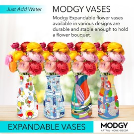 MODGY Expandable Flower Vase Set, Plastic Decorative Modern Foldable Printed Vases for Centerpieces for Wedding, Dining Table, Home Decor, Living Room, Bathroom, Office, Frank Lloyd Wright, 4 Pack