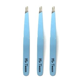Mr Tweeze Stainless Steel Slant Tweezer, Blue (3 Pack)