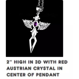 Fashion Jewelry 2" SWORD SPEAR ANGEL WING CROSS VIKING Pendant On 18" 925 Sterling Silver Chain