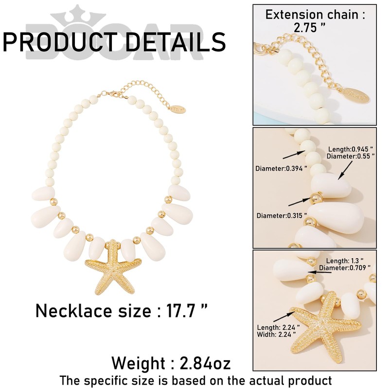 Bocar Gold Starfish Pendant Necklace for Women Starfish Chunky Statement