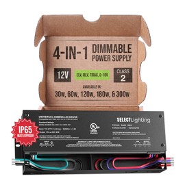 60W 12V Dimmable Driver, 4-in-1 (ELV, MLV, 0-10V, TRIAC), IP65 Waterproof, Class 2 for LED Tape Installation, Adaptive Dimming, Various Wattages for Architectural, Hospitality & Retail