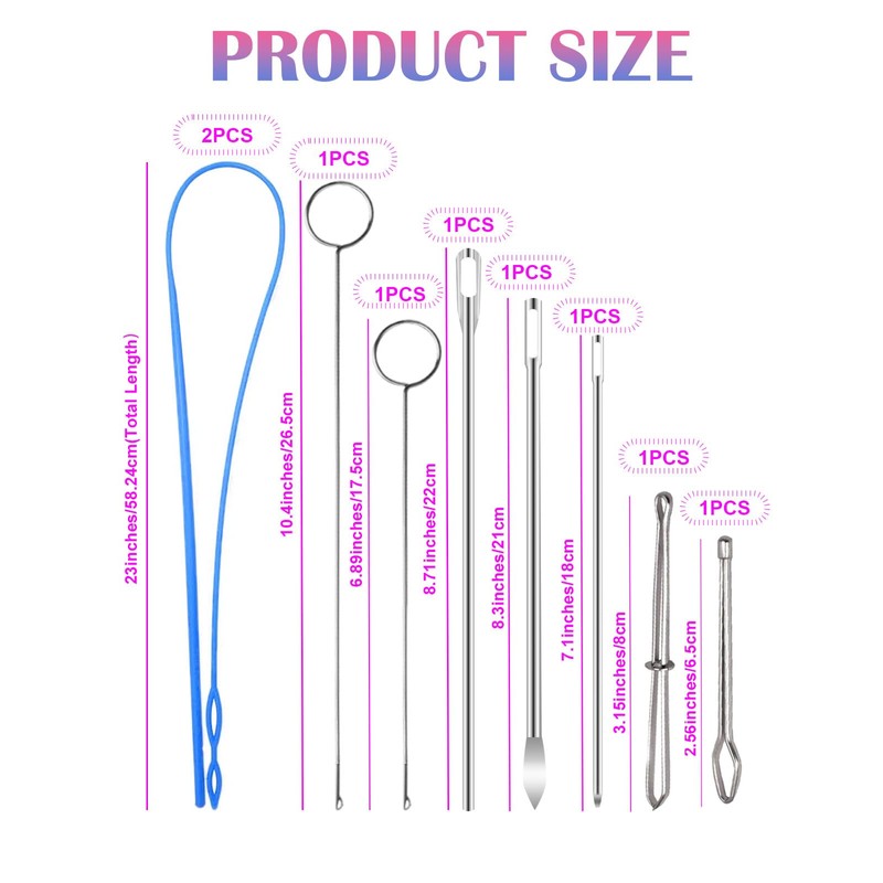 Drawstring Threader Set,9Pcs Drawstring Threader Tool Flexible Drawstring Threaders,Stainless Steel