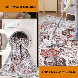 ORYNTREX Moroccan Machine Washable 4x6 Area Rug, Boho Vintage Design Rug for Living Room Soft Rug Indoor Non-Slip, Low Pile, Easy Clean Rug for Kitchen Entryway Bathroom Bedroom Office Carpet