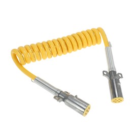 HEROFFIX 7 Way Coiled Electrical Power Trailer Cord Wire Male Plug Trailer Extension Cable for Semi Trucks Tractors 12 Feet Yellow Zinc Alloy