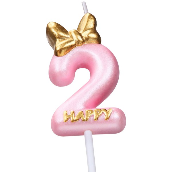 Candle Pink Birthday Candle Girl Happy Birthday Cake Topper, Birthday Candle for Cake Topper Birthday Baking Celebration Reunions Anniversary Party Supplies (Number 2)