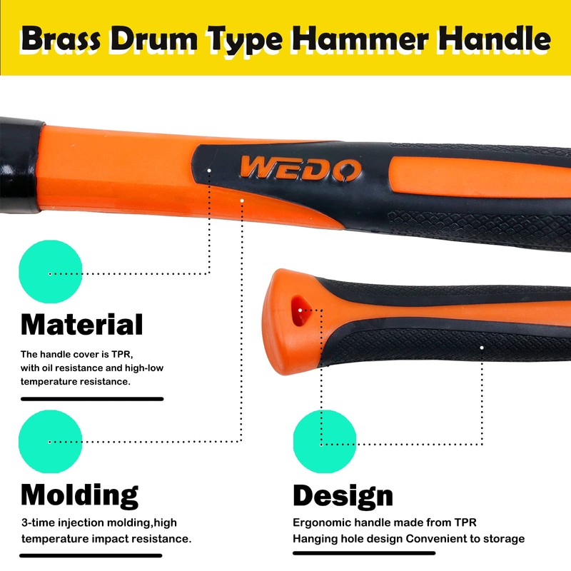 WEDO 96oz Brass Hammer,Solid Brass Mallet Hammer with Fiberglass Handle,Double