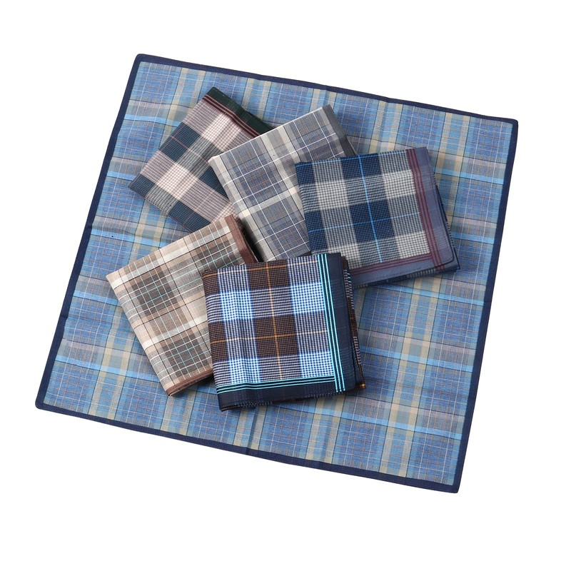 HOULIFE 100% Cotton Men's Stripe Soft Checkered Pattern Handkerchiefs Assorted