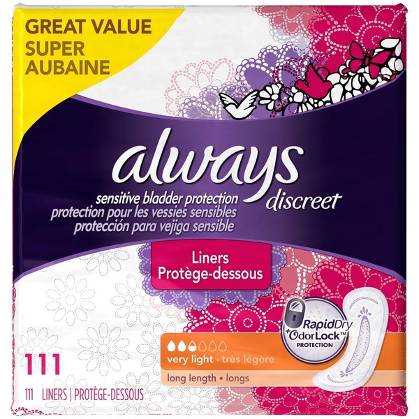 Always Discreet, Incontinence Liners, Very Light, Long Length, 111 Count, 111 Count