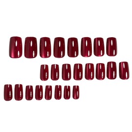 Advanced purple gradient style,Short almond-shaped nails,12 sizes - 24 nail kit with jelly glue + rubbing strips (Simple and elegant red solid color cat's eye)