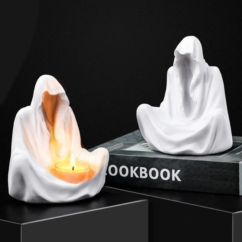Ghost Wizard Candle Holder Ghost Figurines Scary Statue Festival Party