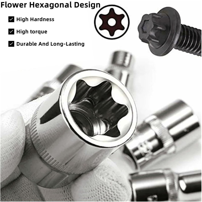 14Pcs Female E-Torx Star Socket Set, 1/4, 3/8, 1/2 in