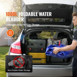 Happybuy 1000L/264 Gallon Water Storage Bladder, RV Water Tank, 1000D Blue PVC Collapsible Water Storage Containers, Large Capacity Soft Water Bag, Portable Water Bladder, Fire Prevention, Camping