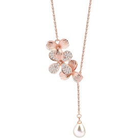 BNQL Orchid Flower Necklace Bracelet with Teardrop Pearl Wedding Jewelry Bridesmaids Gifts (ROSE GOLD)