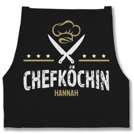Geschenk mit Namen personalisiert by Shirtracer - Apron - Cooking Apron Women - Chef with Name - Gift for Chef Hobby Chef Christmas Birthday Mother's Day, 3 Black