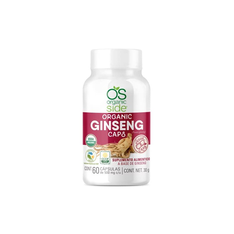 Ginseng Orgánico 60 Cápsulas Vegetales - Organic Side - Certificado