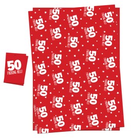 50th Birthday Wrapping Paper Gift Wrap & Tags For Men Women Funny Adult Theme Pack 2 Sheets (NOT ROLL) + 2 Tags & String