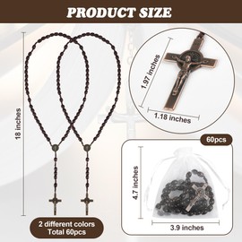 60 Set Wooden Rosary Beads Bulk Wood Rosaries Catholic Beads for Men Women Jesus Holy Crucifix Cross Rosary with Organza First Communion Baptism Favors Religious Christians Church Presen (Dark Brown)