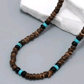 Textiles 4 Home Men’s Beaded Surfer Necklace Wooden and Various Stone Beads African Bead Beach Necklace (Brown/Turquoise)