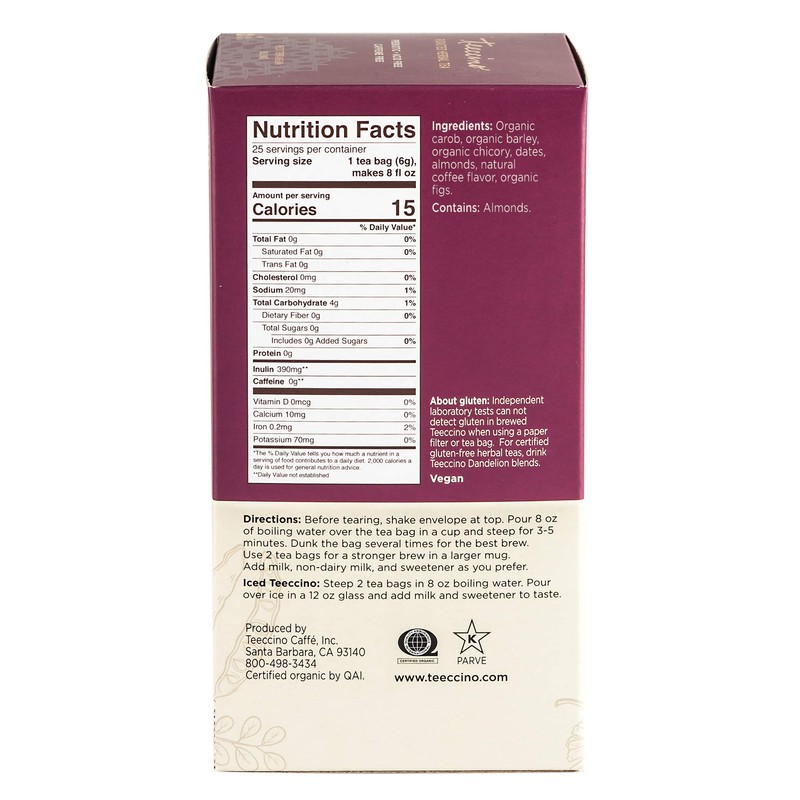 Teeccino Java Herbal Tea - Rich & Roasted Herbal Tea