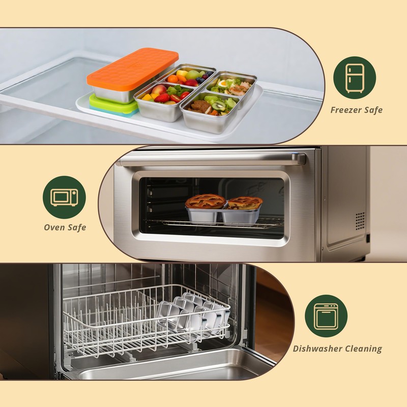 MACTANO Double Compartment Snack Containers, Stainless Steel Condiment Containers Reusable