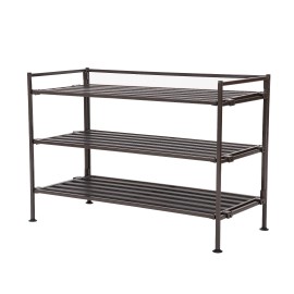Seville Classics 18.5" H 9-Pair 3-Tier Resin Slat Iron Frame Shoe Rack - Espresso