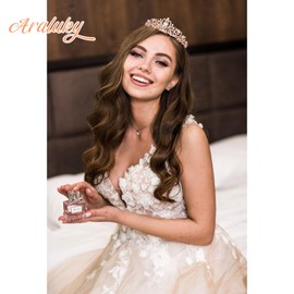 Araluky Crystal Tiara Crown Headband Princess Elegant Tiara with Combs for Women Young Ladies Bridal Wedding Prom Birthday Party, Rose Gold