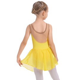 AFAVOM Figure Skating Dress for Girls Sequin Flower Mesh Ice Skating Dress Ballet Dance Leotard Dress Chiffon Skirted Ballerina Dancewear for Competition Stage Performance Costume Yellow 9-10 Years