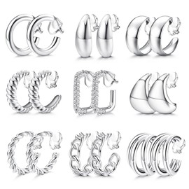 YADOCA 9 Pairs Gold Clip on Hoop Earrings for Women 14K Gold Plated Twist Waterdrop Chunky Hoop Clip Earrings No Piercing Fake Earrings Set