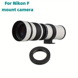 420-800mm F/8.3-16 Zoom Lens, Manual Focus, for Canon EF and Nikon F-Mount Cameras - Includes T-Adapter, Great for Long-Distance Moon and Wildlife Photography - Color: white- For Nikon F mount camera