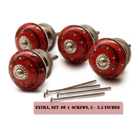 ABHANDICRAFTS 4 Pcs Ceramic Knobs Round Shaped Dresser Knobs with White Polka Dots Ideal for Home, Kitchen or Office (AB-KNOB-24)